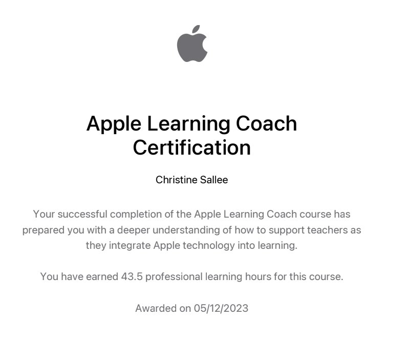 MrsSalleeJBS's tweet photo. Officially an #AppleCoach #AppleCertified #LearningCoach #NeverStopLearning @MissStewy you're next!!! https://t.co/BPxVVoJl5E