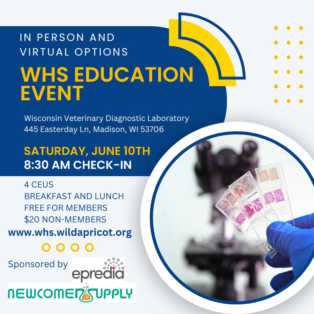 WI_histo's tweet photo. Register for the WHS Education Event today! https://t.co/D6H4jXbCHj In person and virtual options available. We hope to see you there! #wihisto #tristatehisto #histology #histotechnology #histotech #continuingeducation #educationevent https://t.co/8I0VSXScen