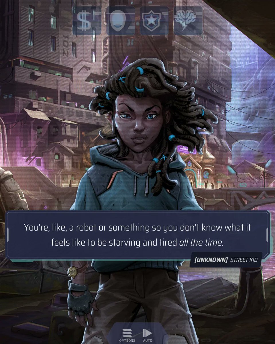 Dream_Harvest's tweet image. The #Cyberpunk city of Catena is full of bright lights, but not all of its inhabitants have bright futures. As the Ai managing the city, can you find a way to help the lost and forgetten? #NeuroNetMendaxProxy #VisualNovel #IndieGame #Ai Out now on Steam and Epic store