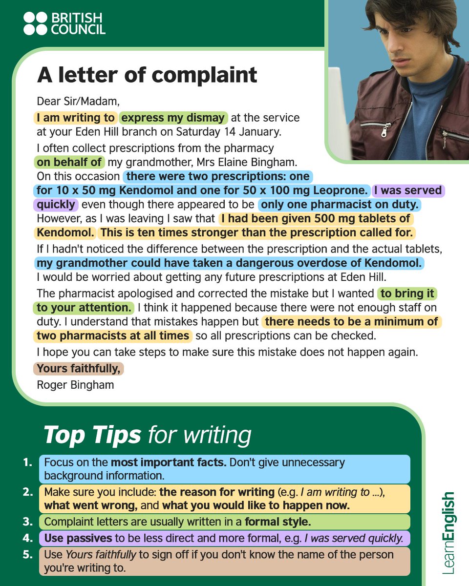 LearnEnglish_BC's tweet photo. ✍️Have you ever written a letter of complaint? Did it work? Practise your writing skills with this great activity: https://t.co/FXFPVTYWqA
#letters #writing #learnenglish #practice #Complaint https://t.co/YSKnEwL33E