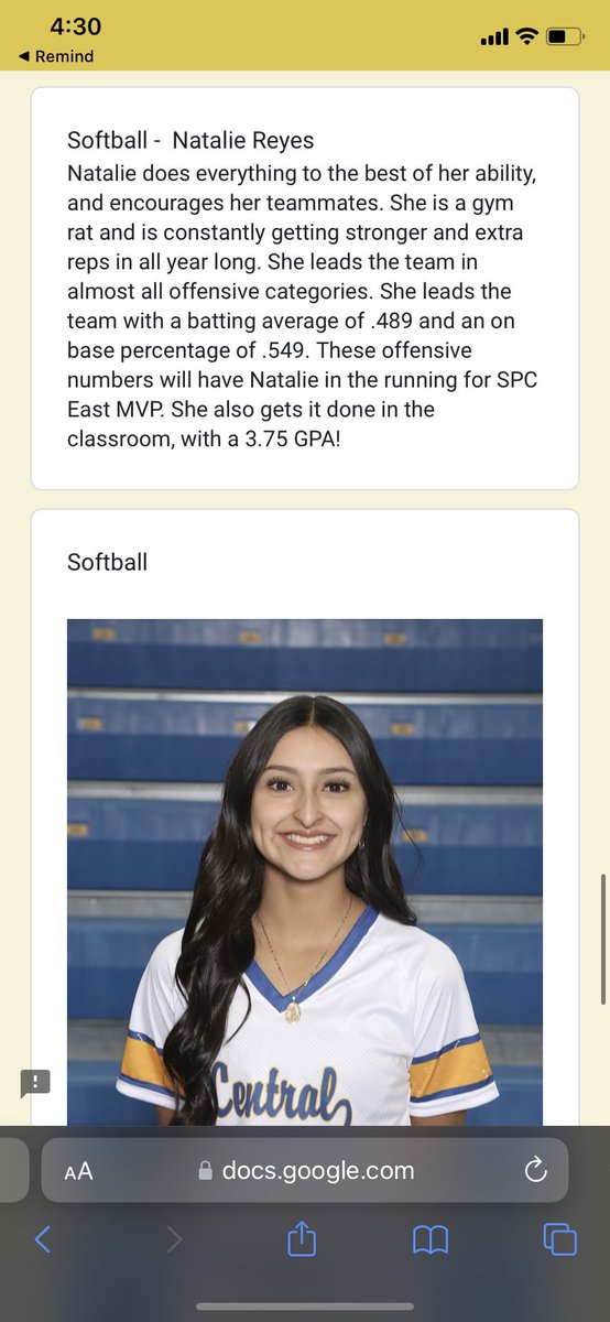 My teammates and I have been nominated for Blue and Gold awards! I was nominated for steelmen of the season by my coach! Click the link to vote! docs.google.com/forms/d/e/1FAI…