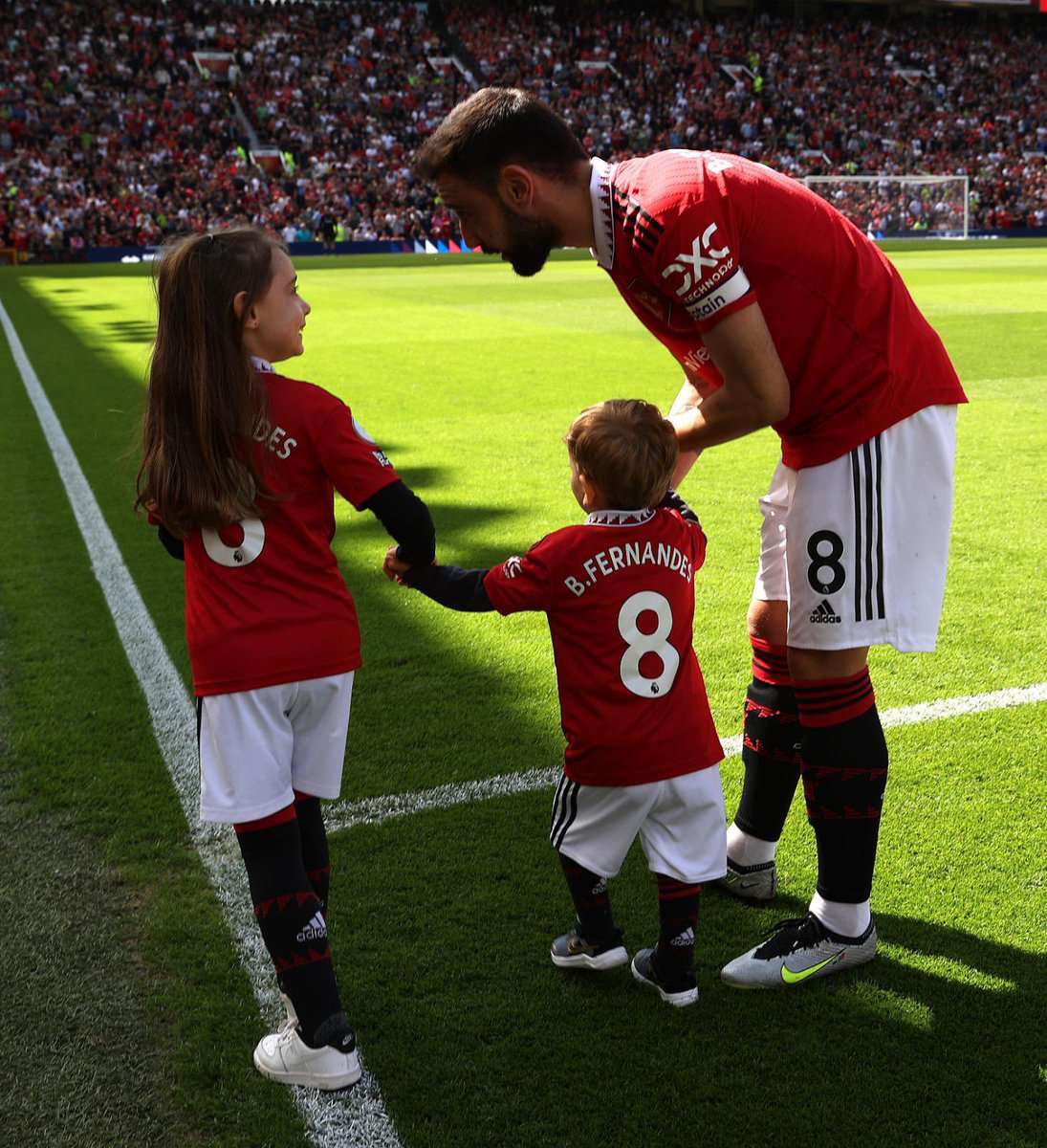 A step in the right direction! Proud that I could lead my children out at Old Trafford ❤️🔴