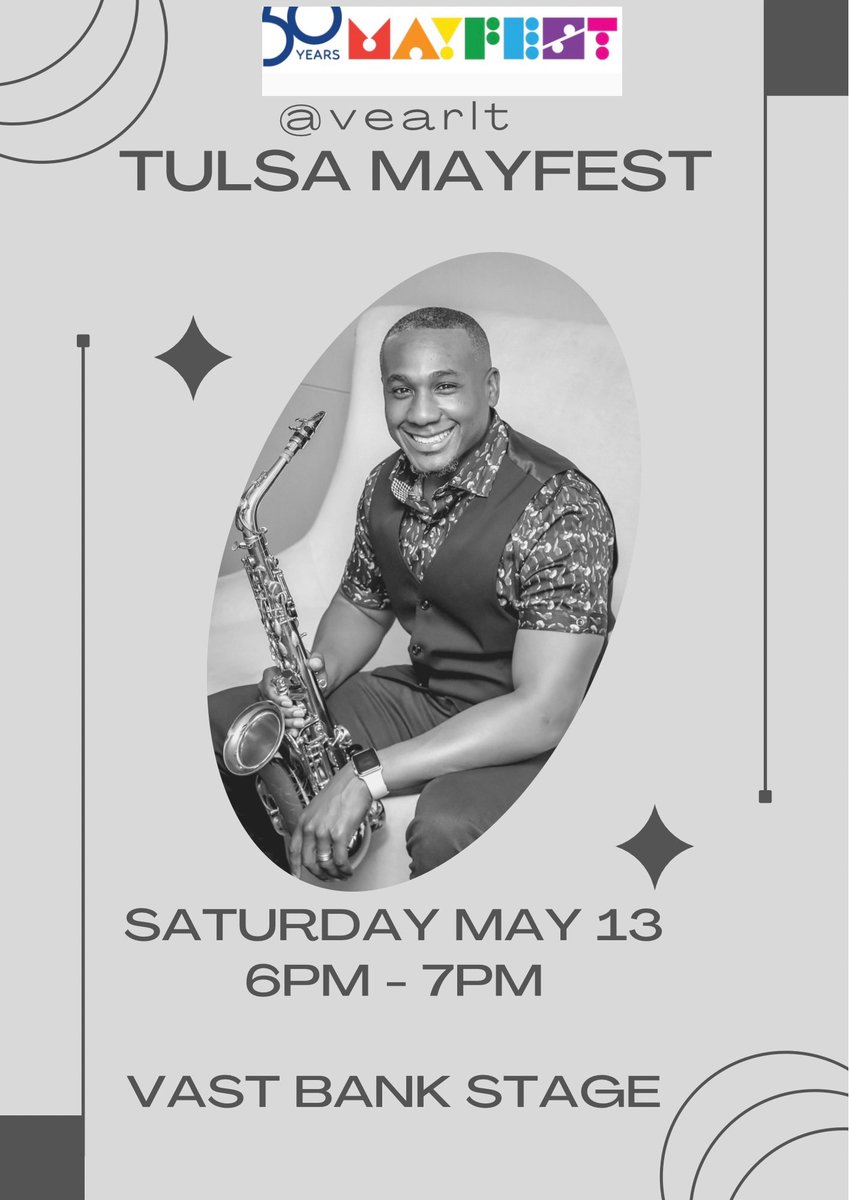 Vearl's tweet photo. Ahhh yeah! Saxophone fans can check me out today at the @vastbank stage during @tulsamayfest presented by @midfirst #vearltsax https://t.co/YhmmzEb7SX