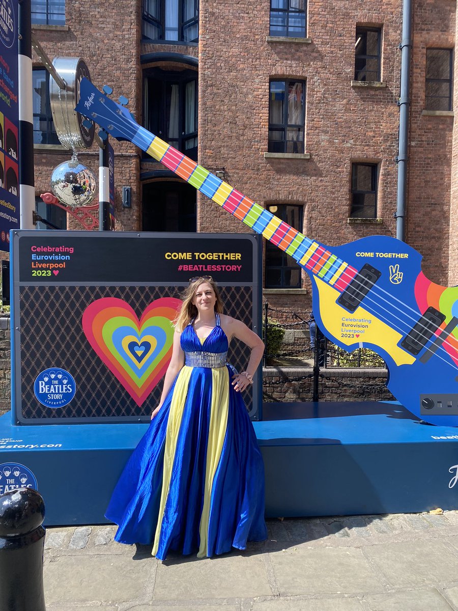 PromAlly's tweet photo. So happy that Liverpool is hosting the Eurovision Song Contest on behalf of Ukraine! There’s fun, music and blue &amp; yellow down every single street! 🇺🇦🥰 #eurovision #EurovisionLiverpool https://t.co/6RfW0t1CX4