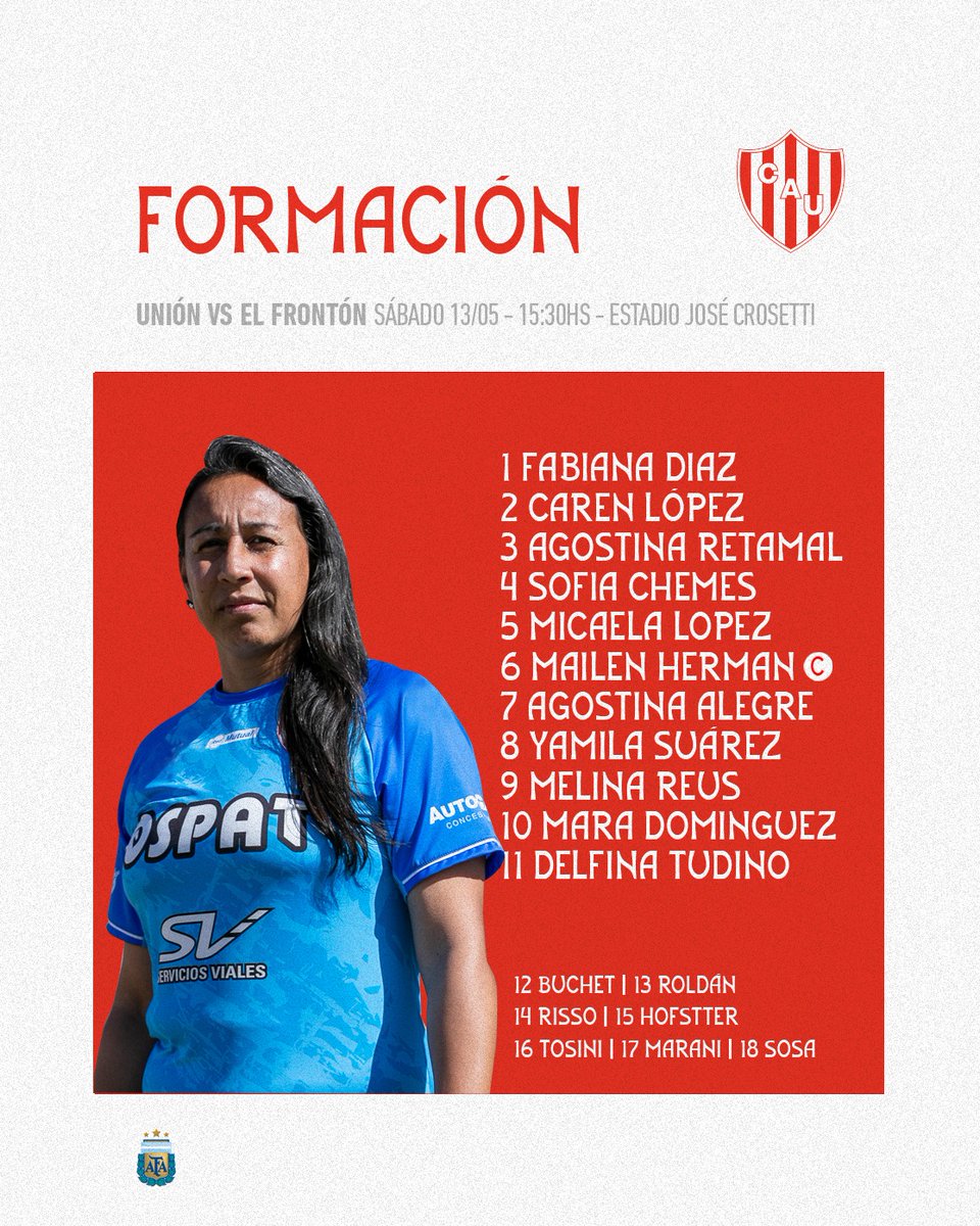 clubaunion's tweet image. #FútbolFemenino ⚽
Desde las 15.30 #Unión visita a #ElFrontón por la #Fecha6 de la #PrimeraC 🏆

Ellas son las 11 titulares elegidas por Paulo Poccia 👇🏼
#VamosTate 🇦🇹