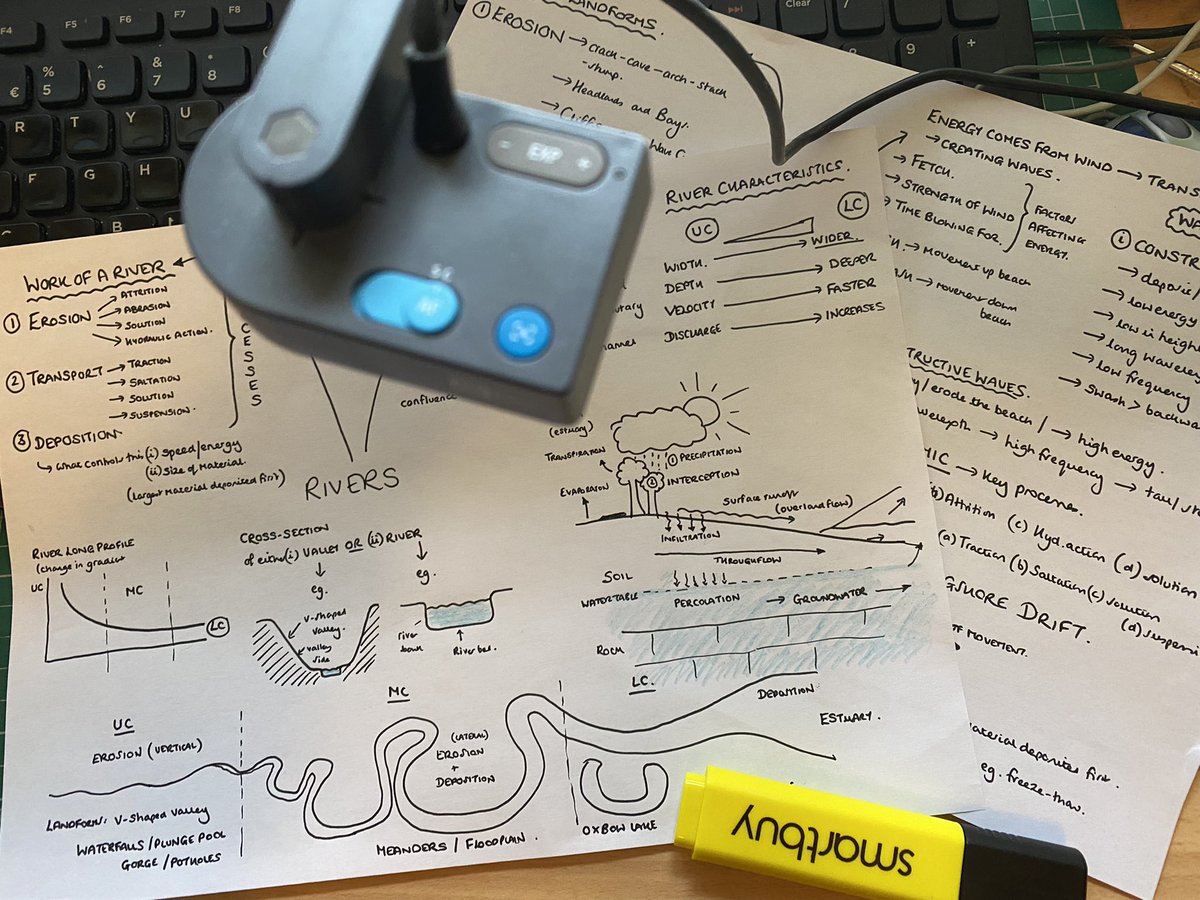 RobGeog's tweet photo. No rest for the wicked. Saturday night remote learning - KS3 Coasts and KS4 River revision with Uncle Bob using the visualiser via Teams… #attheirrequest #uncleduties #alwaysonduty #brainache https://t.co/0KNnm2FEQT