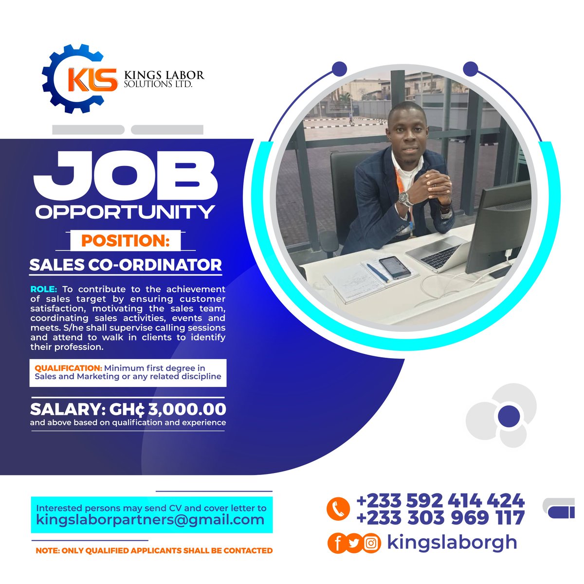 Join our team today!

#kingslaborsolutions
#kingslaborgh
#hiring
#vacanciesinGhana
#salescoordinator