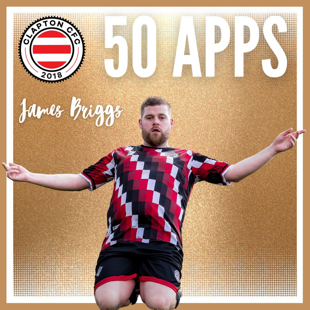 James Briggs in the Clapton CFC red. black and white home kit