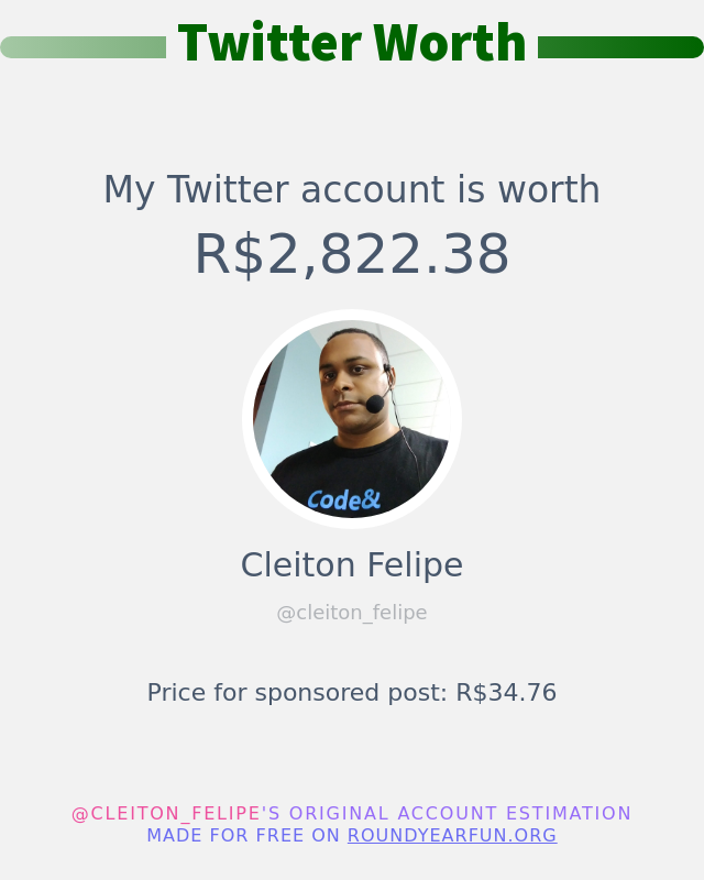 cleiton_felipe's tweet photo. Meu valor no Twitter é: R$2,822.38

➡️ https://t.co/9r3mD4teZj https://t.co/s9XhMFk7HP