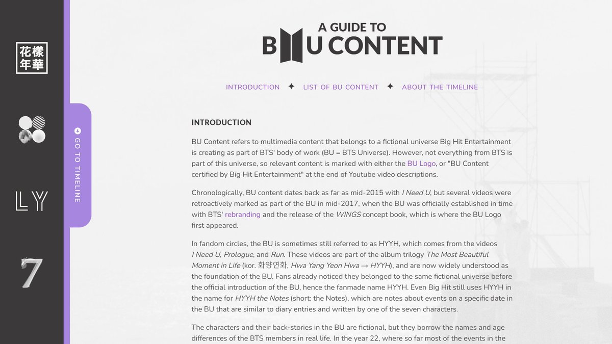 BangtanScholars's tweet photo. A Guide to BU Content

BU Content refers to multimedia content that belongs to a fictional universe Big Hit Entertainment is creating as part of @BTS_twt body of work (BU = BTS Universe).  

🔗https://t.co/BFgfIcODFs

Created by: @dalpingu @ktaebwi
#방탄소년단진 #BU #BTSResearch https://t.co/tIsnyccd1T