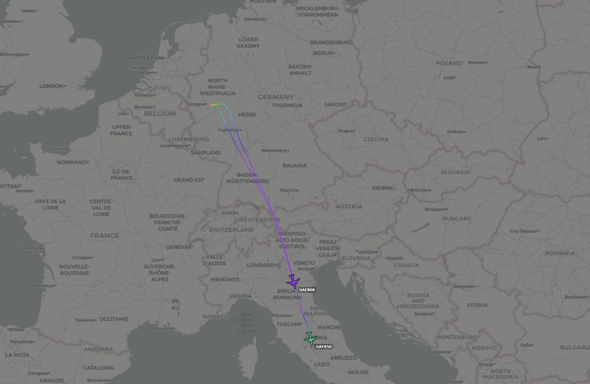 bizjetsofwar's tweet photo. Two German Air Force aircraft are heading to Rome, possibly to pick up President Zelensky for his visit to Berlin, Germany (🇩🇪).

GAF850 // 15+01 // #3F7DC1
GAF808 // 15+04 // #3F97FD
https://t.co/mOinpRNUK0 https://t.co/k1cLv5R2Mv