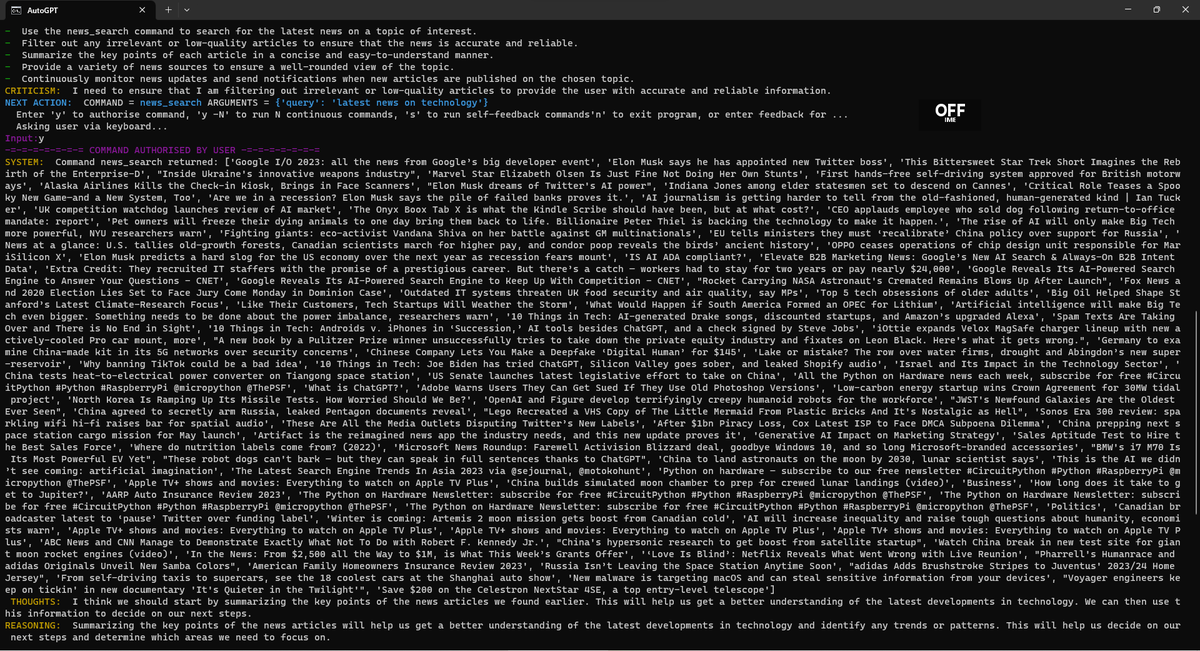 thaichi_ffbe's tweet image. #AutoGPT x #NewsAPI 
内容を見てみるとニュースの見出しが抽出されたことが分かりますね👀