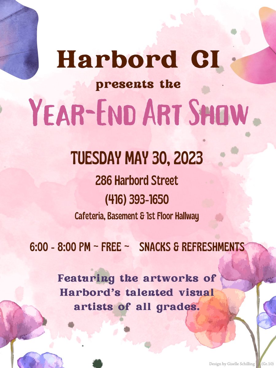 Celebrate the hard work &amp; creativity of our Visual Arts students on Tues. May 30 from 6-8pm in HCI Cafeteria! Snacks/Refreshments/Free Event! Featuring acrylic paintings, abstracts in pastel, clay sculptures &amp; pencil crayon works! RSVP with Google Form
forms.gle/BesDEFabte1drm…