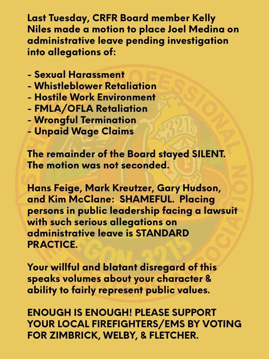 IAFF3215's tweet photo. Unacceptable. #FireEMS #Oregon #Local3215 #IAFF #Firefighter #columbiariverfireandrescue https://t.co/u3MC2JqYLT