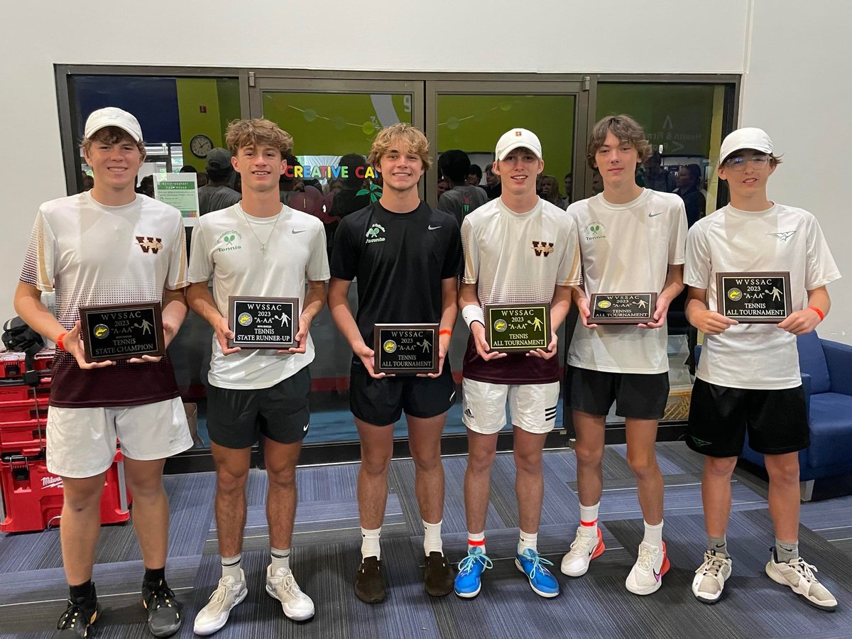 wvssac's tweet photo. A-AA Boys All Tournament 
Tyler Fenton, Williamstown
Ben Crow, Ravenswood
Conner Waybright, C. Catholic
William Sinclair, Winfield
Eduardo Sainz, P. Pleasant
Ethan Bastin, C. Catholic

A/AA Singles 
Runner Up - Nick Giatris, C. Catholic
Champion - Austin Bosgraf Williamstown https://t.co/nLOFmA0tDe