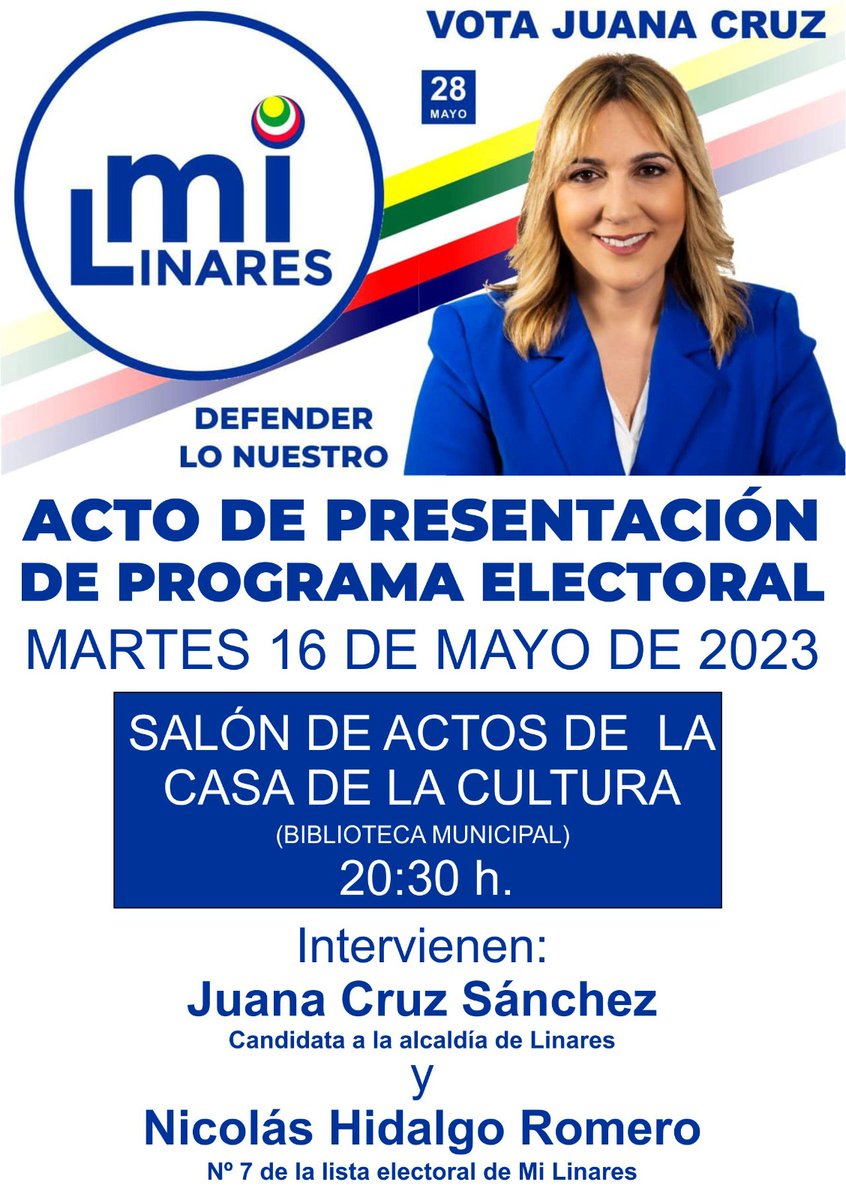 Presentación del programa electoral de Mi Linares <a href="/Milinares2023/">Mi Linares</a> con Juana Cruz <a href="/Juana_Cruz7/">Juana Cruz Sánchez</a>