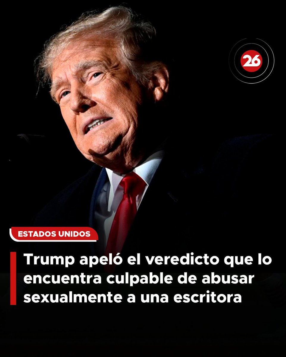 canal26noticias's tweet photo. 🔴 EE.UU.🔴
👉Donald Trump, ex presidente de Estados Unidos, decidió apelar al veredicto emitido por el jurado de Nueva York por un caso civil de abuso sexual y difamación a la escritora Elizabeth Jean Carroll.
📲 Más info en https://t.co/oPOhDlSAQi
#trump #juico #Canal26 https://t.co/QYBKHxORVu