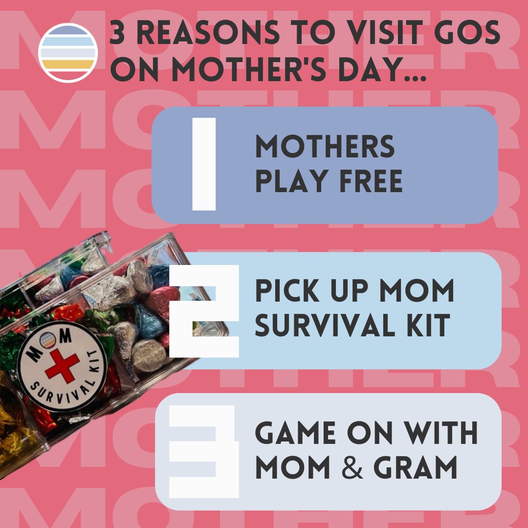 Game On State (@gameonstate) on Twitter photo ❓Are you looking for a great place to take Mom & Gram on Mother's Day? Here are THREE great reasons why you should visit <a href="/gameonstate/">Game On State</a> on Mother's Day:
1️⃣Mother's play FREE
2️⃣Pick up a "Mom's Survival Kit"
3️⃣#GAMEON with mom & gram
Open on Mother's Day from 3-5:30 PM! ❓Are you looking for a great place to take Mom & Gram on Mother's Day? Here are THREE great reasons why you should visit <a href="/gameonstate/">Game On State</a> on Mother's Day:
1️⃣Mother's play FREE
2️⃣Pick up a "Mom's Survival Kit"
3️⃣#GAMEON with mom & gram
Open on Mother's Day from 3-5:30 PM!