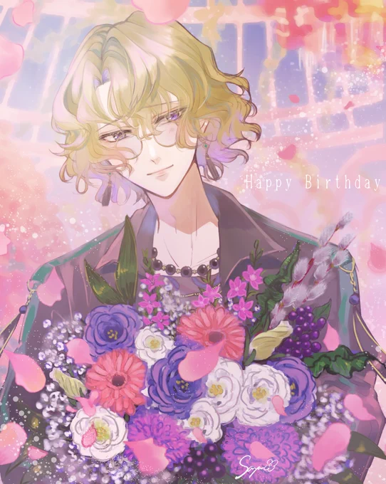 再掲です 以前お誕生日お祝いに描いたイラスト (垢消してしまったので) 心を込めてお花を選びました