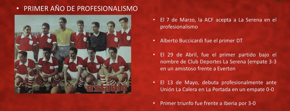 Un día como hoy hace 67 debuta en el profesionalismo Deportes La Serena ante Unión La Calera en La Portada en un empate 0-0 válido por la 1ª fecha del campeonato de Segunda División