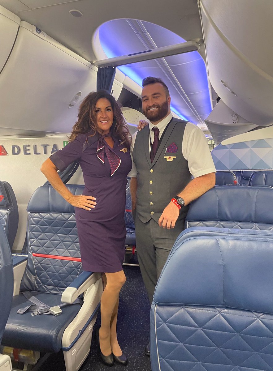#DeltaProud #DeltaAirLines 
32 yr f/a, Nancy, and her son, Eric flew together on his 1st working trip as a new f/a for Delta!  Eric just finished his inflight training last week, attended base orientation in DTW and is working his 1st trip on Mother’s Day weekend with his mom! 💕