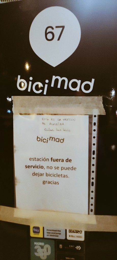 Así estamos, tras años como usuario impecable, ahora con mi cuenta bloqueada por un fallo de la app y la estación de mi barrio fuera de servicio. El día 28 de mayo tendrás mi respuesta en las urnas <a href="/AlmeidaPP_/">José Luis Martínez-Almeida</a> de esta auténtica chapuza de gestión.  <a href="/bicimad/">bicimad</a> <a href="/EMTmadrid/">EMT Madrid</a> <a href="/MADRID/">Ayuntamiento Madrid</a>