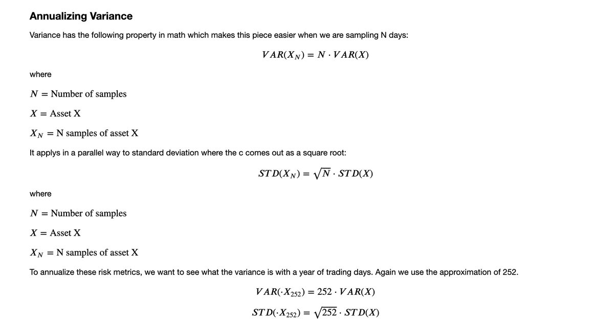 FinancePython's tweet image. Quite like returns, variance is something that is meant to be presented on an annual basis. Access the free text based course at financeandpython.com/courses/basic-… or the video series at udemy.com/course/basic-f…. #DataScience #Finance #Python #Coding #Programming #MachineLearning