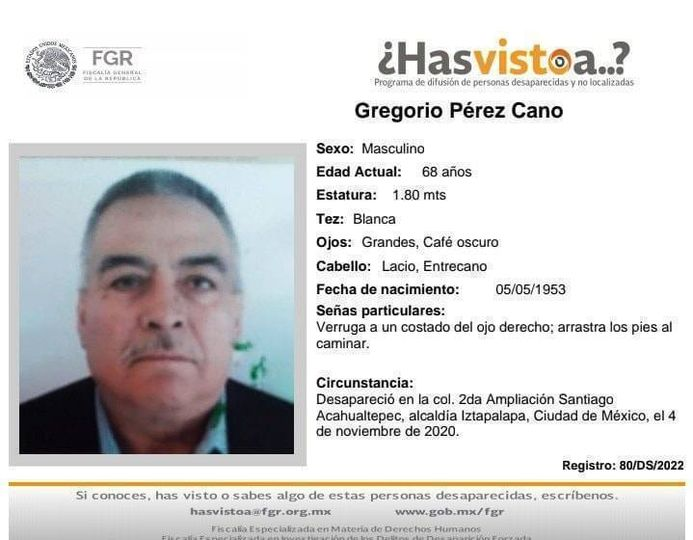 Fam_Unidas_AC's tweet photo. #TodosEnLaBúsqueda
Gregorio Pérez Cano
68 años #Desap 04/11/20
En #Alcaldía #Iztapalapa #CDMX RT @vozdeiztapalapa @06Mala1980 @Ufesp2011 @ManoAmiga_UxMx @AyudaSinDudar2 @juliotlaseca @Alc_Iztapalapa @Iztapalapanoti @LaloGonzalezM @inakimanero @reynaldolopeztv @botDesaparecidx https://t.co/zDmSVb9XU4