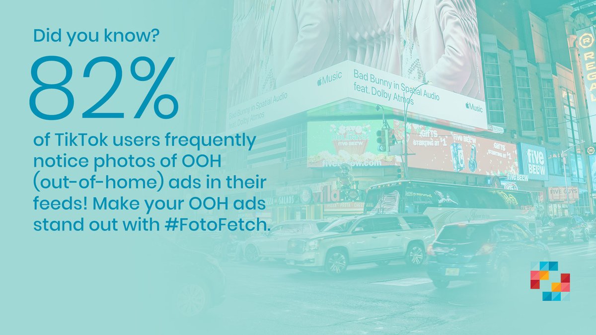 FotoFetch's tweet photo. 📊 Did you know? 82% of TikTok users frequently notice photos of OOH (out-of-home) ads in their feeds! 📸 Make your OOH ads stand out with #FotoFetch. Learn how to get the best shots for maximum impact: 

#OOHAds #TikTok #GigPhotography https://t.co/C68w03MFRS https://t.co/A2rbDdMhgQ