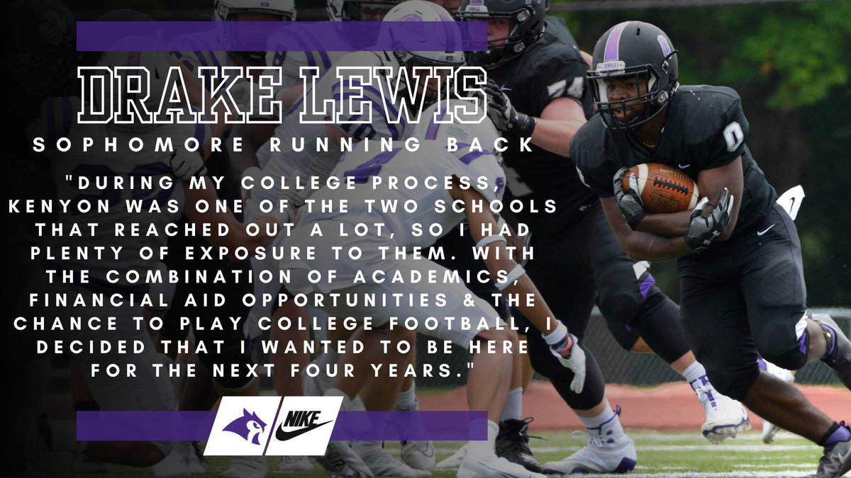 KenyonFootball's tweet photo. We asked a few of our players, Why Kenyon? Here is what RB Drake Lewis had to say. #WhyKenyon #PurpleReign https://t.co/nGWwBxqATj