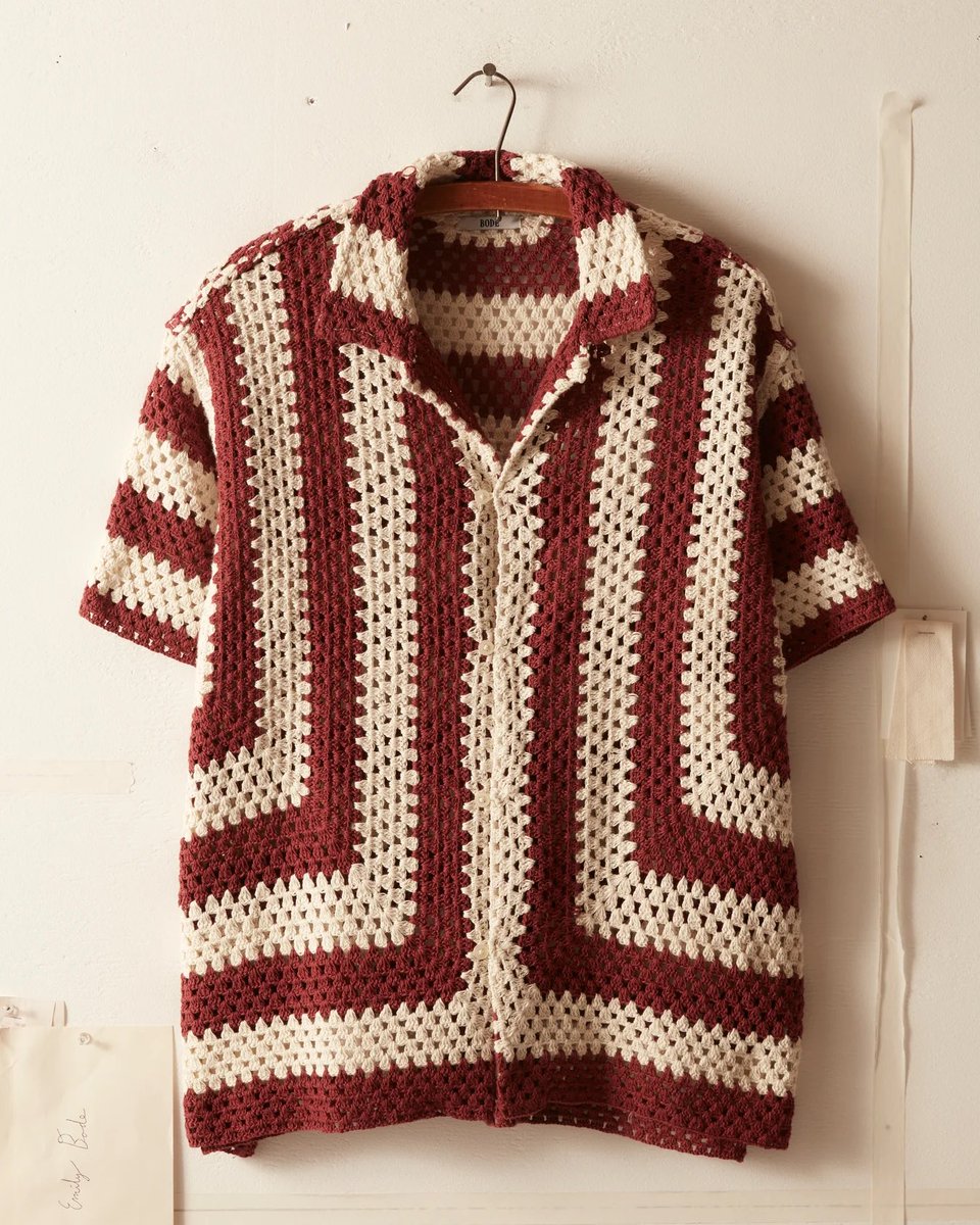 StreetFashion01's tweet photo. Crochet Shirts by BODE (2023) https://t.co/fqgyKlUrGW