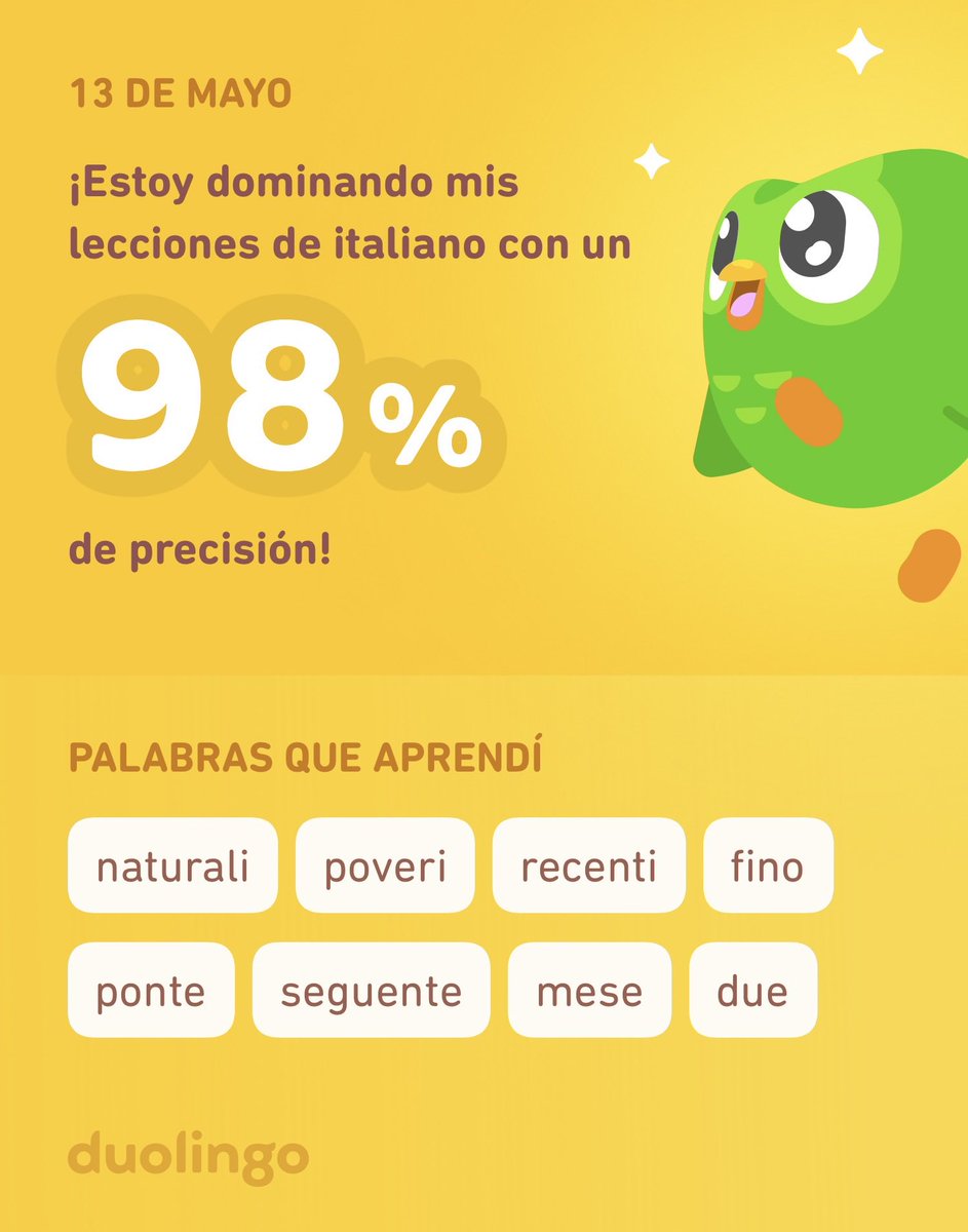 ¡Estoy aprendiendo italiano en Duolingo! Es gratis, divertido y efectivo.