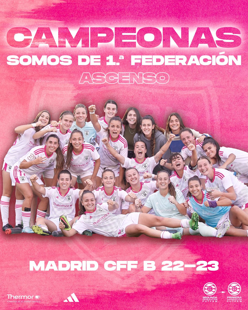 MadridCFF's tweet photo. 🙌 ¡¡LO CONSEGUIMOS!! 
🔥 Somos EQUIPO de #PrimeraFederaciónIberdrola 

TEMPORADA PARA LA HISTORIA
✔️ 22 victorias en 29 partidos
✔️ 67 goles a favor 

#VamosMiMadrid 🤍💜
👋🏼 #PrimeraFederaciónIberdrola https://t.co/GZbvHdgU70