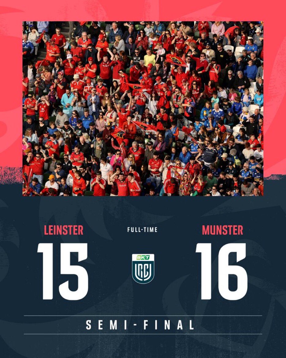 Best @urc match I have been too. What a win by Munster. A perfect mix of ‘old and new’ school. Beating Leinster, Stormers and Glasgow all away in recent weeks takes some doing. #URC #leivmun