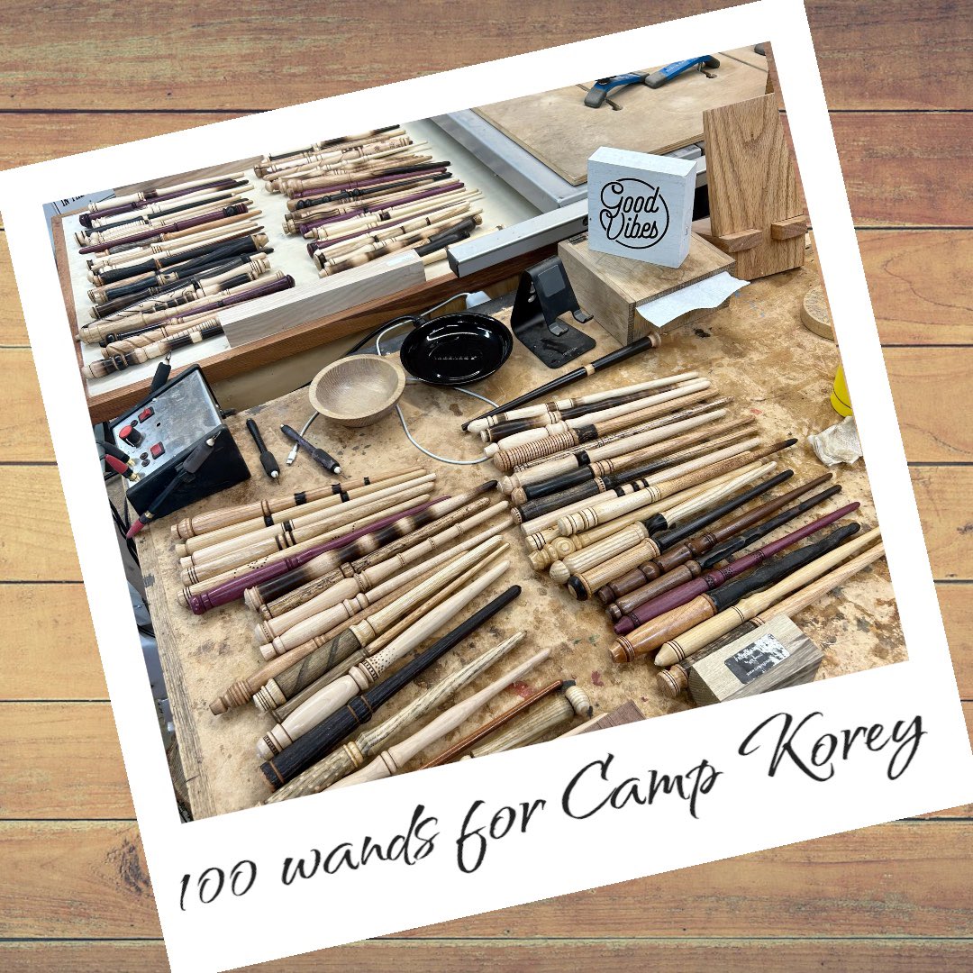 TexasHula's tweet photo. We Did It!!!! Together we hit the stream’s personal goal of 100 magic wands for @CampKorey! 

The actual total came to 101 to go towards the 1K Wand Challenge. Had to make one extra to make it an official 100 wands made live on #twitch. 

Thank you all for the support! 🤘🏼 https://t.co/rvu4dxeLlq