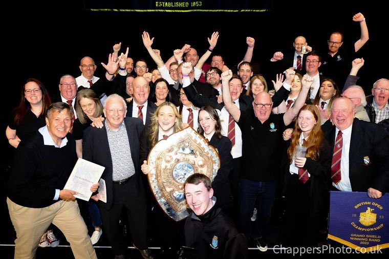 whitburnband's tweet photo. Grand Shield Champions! 

Congratulations to our conductor Professor Nicholas Childs, and to Bryan Allen who helped to prepare the band. 

Congratulations also to our Solo Horn player Andrew McMillan for winning the Best Soloist award. 

We are back at the British Open! Onward. https://t.co/BL9Op5viU6