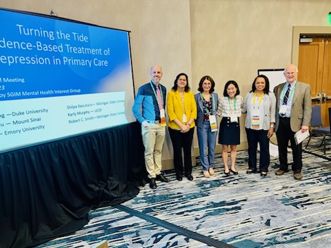 What a team for sharing the best depression care skills! <a href="/doctorkarly/">Karly Murphy</a> <a href="/ShahlaBaharlou/">Shahla Baharlou_MD</a> <a href="/docwithapurpose/">Tracey L. Henry, MD, MPH, MS</a> <a href="/docshilpak/">Shilpa Kavuturu</a> <a href="/RobertCSmithMD/">Robert C. Smith, MD</a>