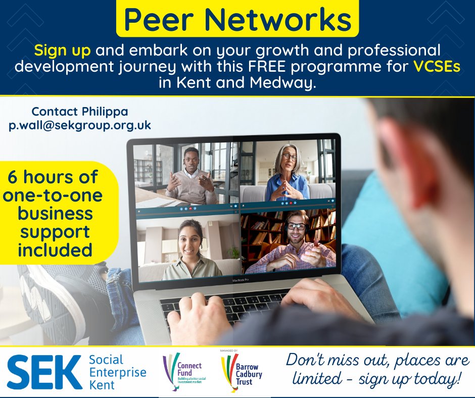 SocEntKent's tweet photo. Are you a leader of a VCSE in Kent or Medway? SEK is offering a funded development opportunity to help you develop your organisation, trading, & social investment!
Join our autumn cohort, spaces are limited, don't miss out - apply today!
#PeerNetworks #VCSEs @connectfund https://t.co/Ud0XmstZ2K