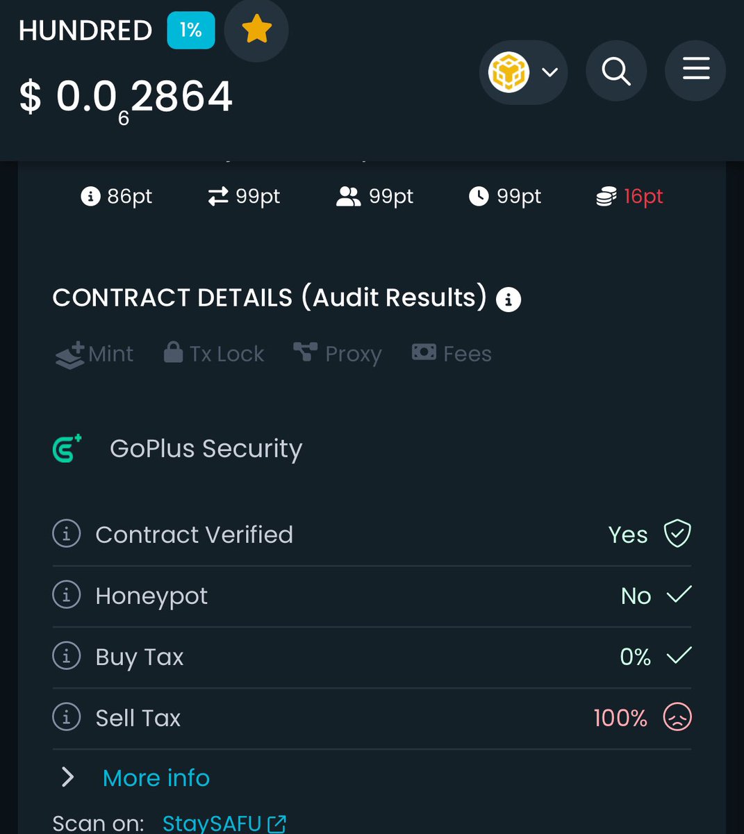 QueenLunc's tweet photo. @HundredCoin 😂😂😂 see I was with you until you told this lie.. It’s 100% sell tax… Definitely honey pot https://t.co/1pLBClJbOL