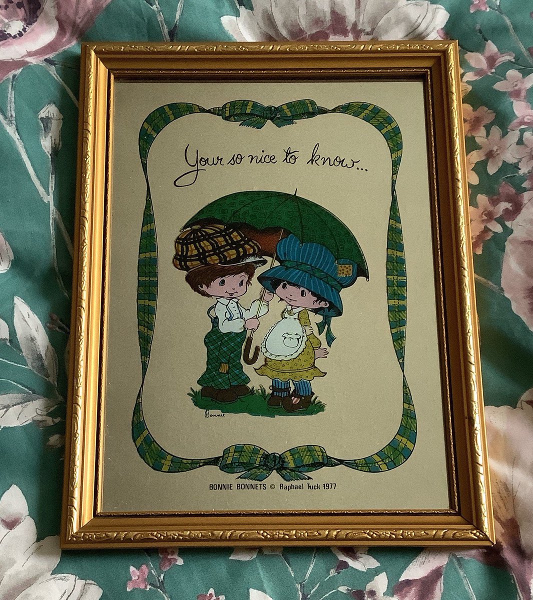 WatsonsVintage's tweet photo. FABULOUS 1970s #Retro #HomeDecor in my #etsy shop: RARE #Vintage #1977 #BonnieBonnets 'Your so nice to know ...' #FramedMirror By #RaphaelTuck #HollyHobbieStyle Boy & Girl Design #70sDecor https://t.co/jhej7URRT6 #Kitsch https://t.co/Y7jG6WR4En