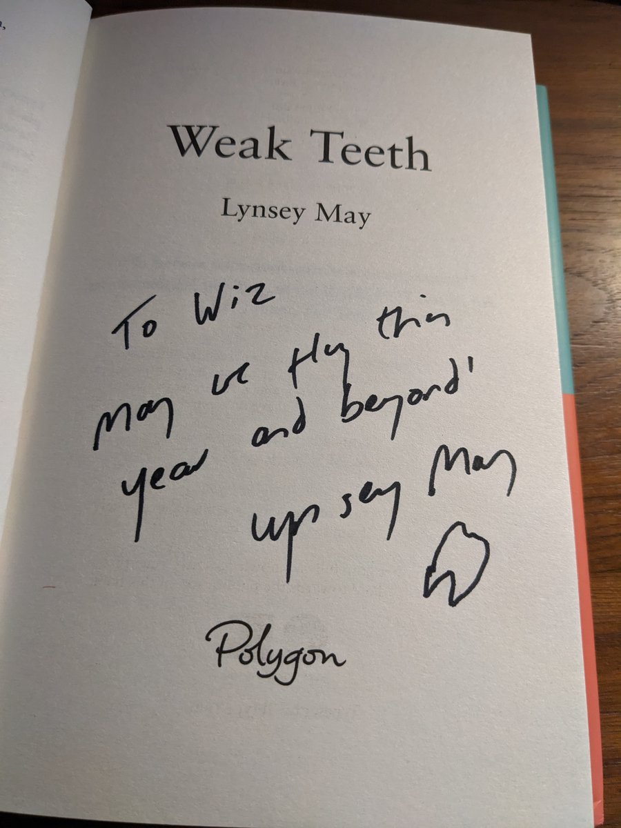 🇪🇺 Wiz Wharton is AWAY (Updates only) 🇪🇺🌎 (@chomsky1) on Twitter photo So excited to receive a signed, personalised copy of <a href="/LynseyMay/">Lynsey May</a>'s brilliant sounding #WeakTeeth. Huge thanks to <a href="/PortyBooks/">The Portobello Bookshop</a> for arranging. Very proud to be debuting this year with such a wealth of talent around me. So excited to receive a signed, personalised copy of <a href="/LynseyMay/">Lynsey May</a>'s brilliant sounding #WeakTeeth. Huge thanks to <a href="/PortyBooks/">The Portobello Bookshop</a> for arranging. Very proud to be debuting this year with such a wealth of talent around me.