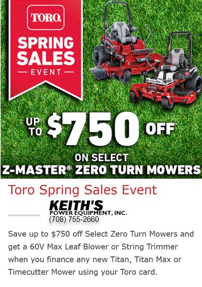 KeithsPowerEQ's tweet photo. Toro Spring Truck Load Event On Now At Keith's https://t.co/ZJOzfMNlET