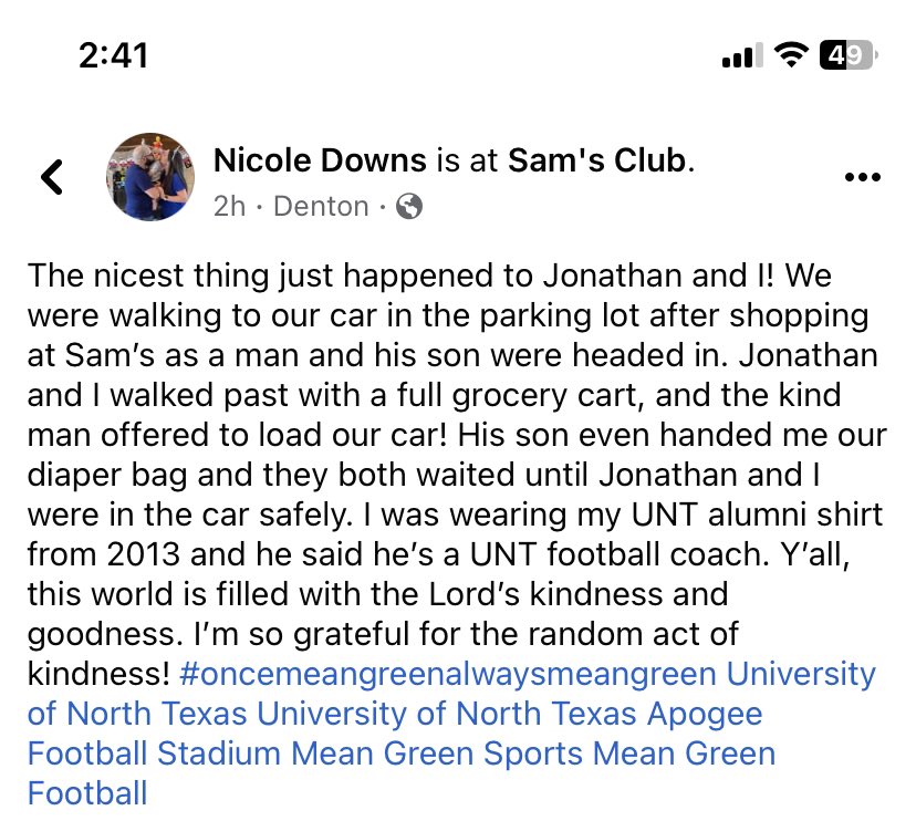 mrsdowns3rd's tweet photo. I only wish I had gotten his name so I could thank him personally! @MeanGreenFB @MeanGreenSports @UNTsocial https://t.co/cphJ1OVFf6