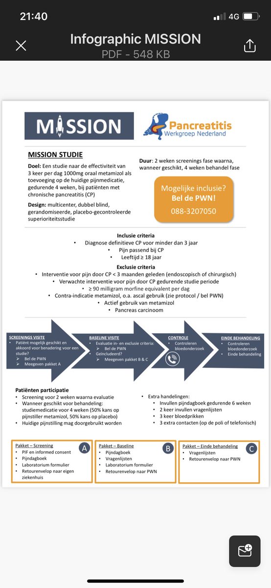 Naomi Thierens @pancreatitis_nl is 🔊 spearheading another 🇳🇱 #RCT The MISSION trial examines efficacy of oral metamizole in patients with pain associated with chronic pancreatitis Better than opioids! @TheEPTRC @maloehr1 @EurPancClub @rcverdonk @MarcBesselink #GITwitter