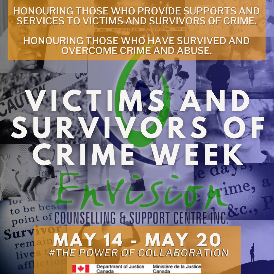 envisioncsc's tweet image. Victims and Survivors of Crime Week is being held May 14 to May 20 and the theme is ‘The Power of Collaboration.’ 

Learn more: victimsweek.gc.ca

#VictimsWeek