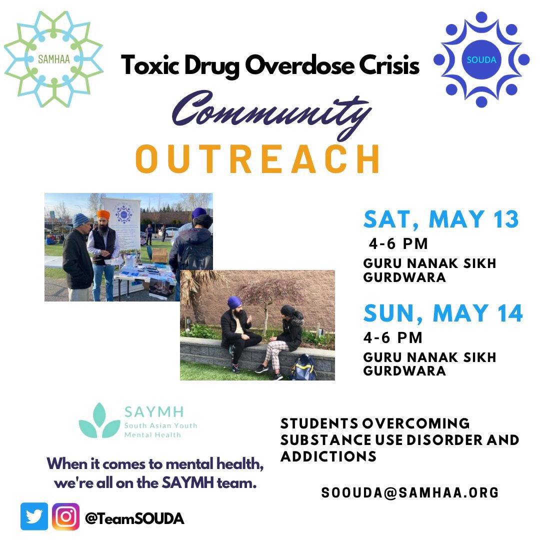 TeamSOUDA's tweet photo. We will be conducting outreach today and tomorrow at Guru Nanak Sikh Gurdwara from 4 to 6pm! Please join us to learn more about the #DrugToxicityCrisis and how to use #Naloxone.
#OverdoseResponse #OverdoseAwareness https://t.co/y5PKH3T7dI