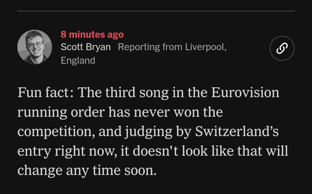 Luca Berti (@luca_berti) on Twitter photo Fun fact: <a href="/scottygb/">Scott Bryan</a> is actually unawere that Switzerland actually won 2 times the competition. π
#whatever #Eurovision2023 <a href="/nytimesarts/">New York Times Arts</a> Fun fact: <a href="/scottygb/">Scott Bryan</a> is actually unawere that Switzerland actually won 2 times the competition. π
#whatever #Eurovision2023 <a href="/nytimesarts/">New York Times Arts</a>