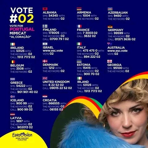 MrAndreOliveira's tweet photo. To everyone who is in Europe watching Eurovision, if you like the song from Portugal, vote and vote a lot for all the votes and if you are watching outside Europe, vote through the Eurovision website.
#Eurovision2023 #Eurovision #Mimicat💃 #Mimicatchy💃 #Portugal🇵🇹
#Vote02 https://t.co/iOoBdihLIY