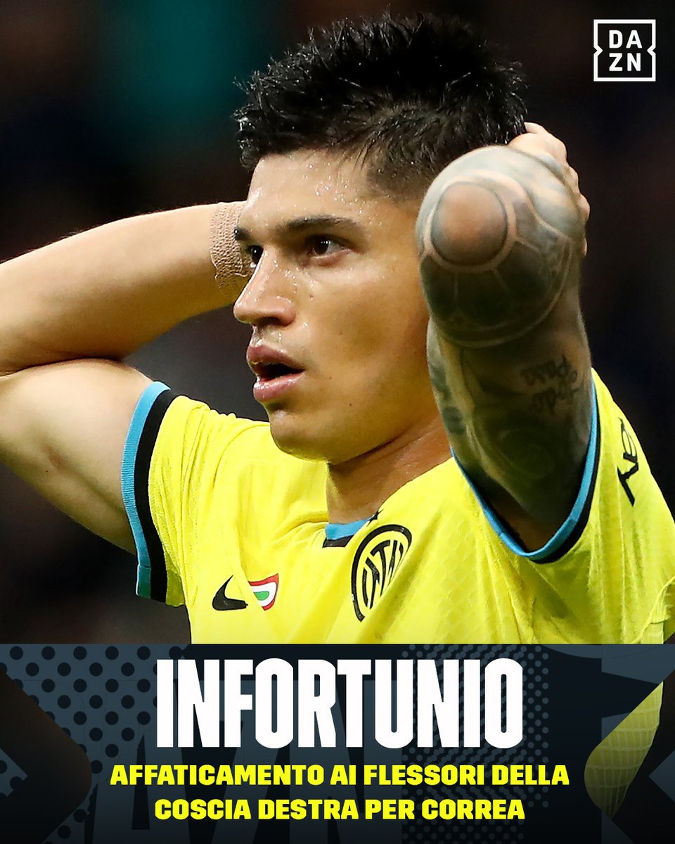 DAZN_IT's tweet photo. Infortunio per Correa nel corso di #InterSassuolo ❌
Il Tucu è uscito all'intervallo per un problema muscolare
#SerieTIM #DAZN https://t.co/XN7NnWnD3q