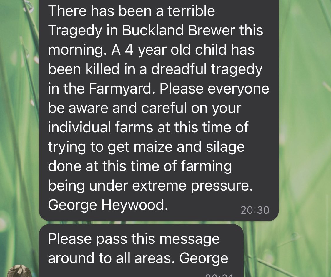 DavidButler34's tweet photo. Please review your farm safety protocols and discuss with farm team (particularly in regards to children on farms); reports of a fatality today in the SW. 😖 https://t.co/CEHMkszmcw